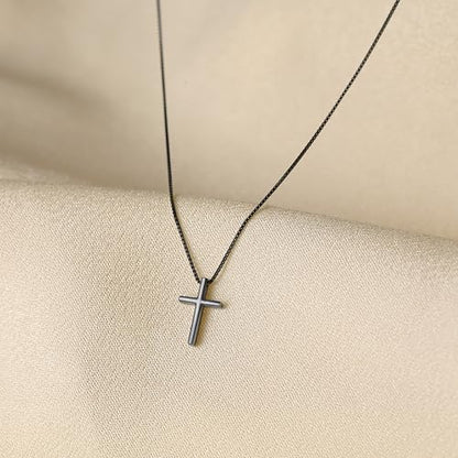 925 Sterling Silver Dainty Cross Necklace for Women Non Tarnish Waterproof - color: Black