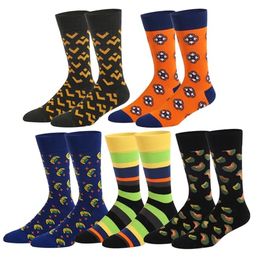 Men's Colorful Striped Dress Socks, 5-Pack Cotton, Sock Size 10-13 - color: Novelty Pattern Mix