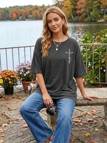 Christian Oversize Shirt for Women Jesus Faith Bible Verse Graphic Tee Tops - color: Darkgrey2, size: Medium