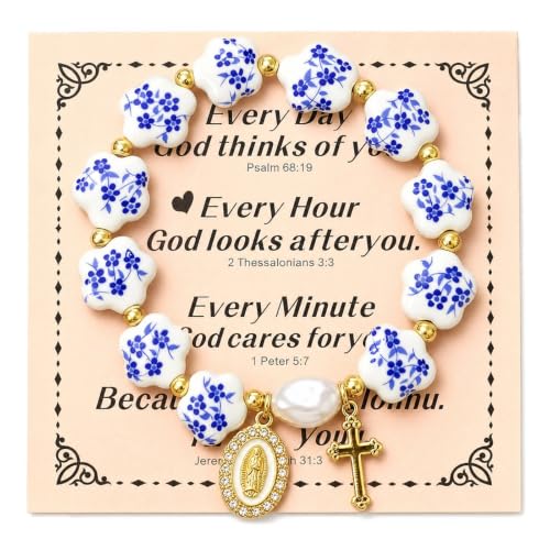 Virgin Mary Cross Bracelet with Miraculous Medal & Crucifix Charm - color: Blue 2