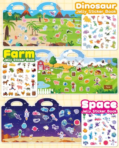 Zartores 6 Pack Jelly Reusable Sticker Book, Stickers for Kids