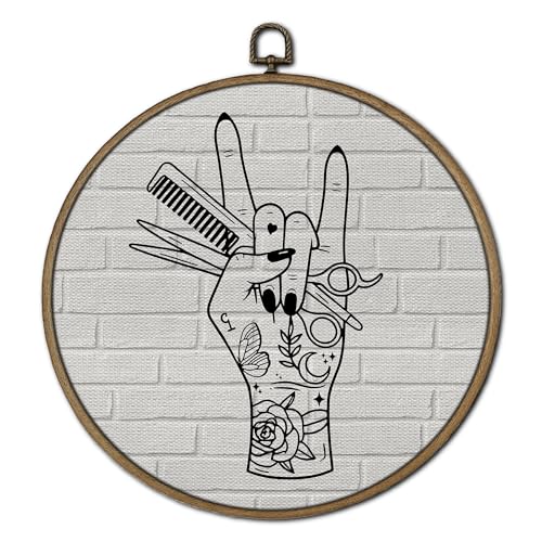 GTYNU Hair Stylist Round Wall Art Decor, Barber Shop Salon Decor Canvas Prints Framed, Rock Barber Hand Circle Wall Hanging Decorations for Hairdresser Beauty Studio, 10x10 Inch（white） - color: Decor 09b