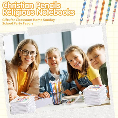 Crtiin 48 Pcs Christian Notepads Pencil Set, Kids School Bible Gifts, White - color: White, style: White Jesus