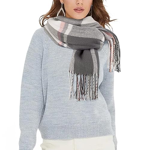 Loritta Winter Scarf for Women, Long Plaid Shawl Wraps Scarves Gifts - color: S-light Gray Beige Lattice