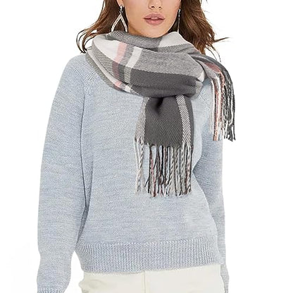 Loritta Winter Scarf for Women, Long Plaid Shawl Wraps Scarves Gifts - color: S-light Gray Beige Lattice