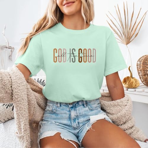 Tuislay Christian God is Good Shirt for Women Faith Jesus Shirts Bible Verse Religious Tshirts Inspirational Tees Cute Tops - color: Aqua Green, size: Large