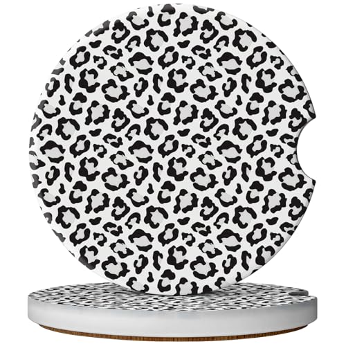 2 Pack Car Coasters for Cup Holders, Cute Car Accessories Interior (Leopard-White) - color: Leopard-white