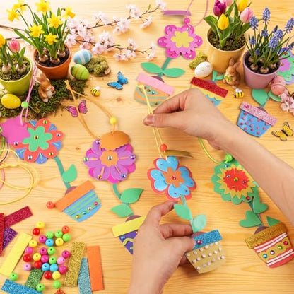 Frienda 48 Set Spring Potted Flower Craft Kit Make Your Own Tulip Sunflower Pot Craft DIY Potted Ornaments Decorations Gift Activities Spring Party Decorations - style: Potted Flower