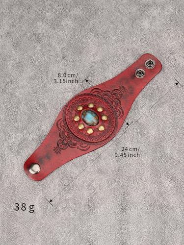 GelConnie Punk Leather Cuff Bracelet Adjustable Straps Wrap Bracelets Arm Armor Cuff Gothic Leather Wristbands for Men, Women - color: MLPB106-Red