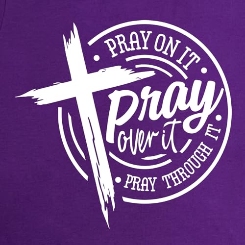 LOOKFACE Womens Pray Graphic Tees Cute Tops - color: Purple, size: Large