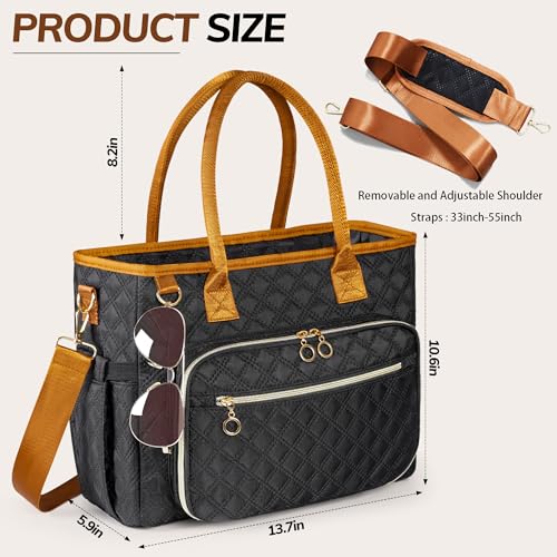 Large Bible Bag with Bible Cover Case for Women Quilted Church Tote Bags for Bible Study, Adjustable Shoulder Strap - color: Black