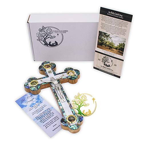 XLarge Handmade Mother of Pearl wall cross inlaid over Olivewood- Modern Religious Home wall décor - Unique Wooden crucifix for all occasions
