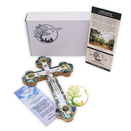 XLarge Handmade Mother of Pearl wall cross inlaid over Olivewood- Modern Religious Home wall décor - Unique Wooden crucifix for all occasions