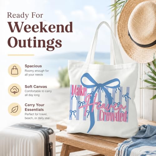Christian Canvas Tote Bag, Bible Verse Reusable Shopping Bag - color: Make Heauen Crowded