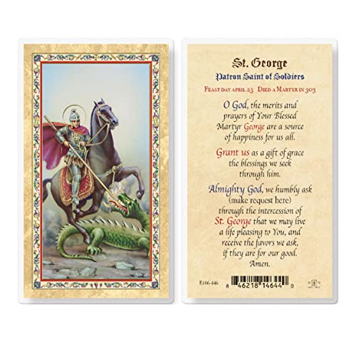St. George Patron Saint of Soldiers Gold Stamped Laminated Holy Cards, 25-Count Value Pack