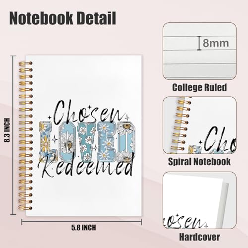 Floral Christian Spiral Notebook Journal 5.5x8.3in, Prayer Journal for Women, Chosen Loved Redeemed Religious Scripture Hardcover Notebook for Church Study Work Office - color: Chosen Loved Redeemed