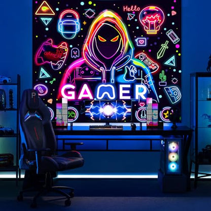 Apdidl Blacklight Gaming Wall Tapestry, Black Light UV Game Player Posters - color: Gamer Blacklight Tapestry, size: 60"L x 51"W