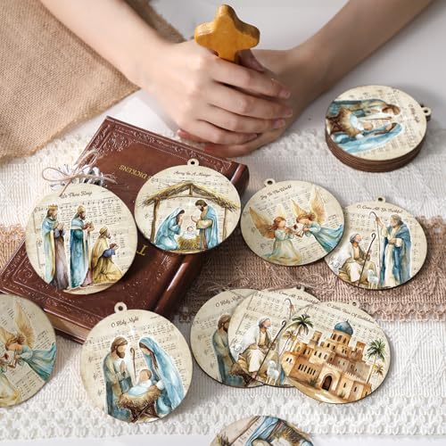 Shellwei 12 Pcs Christmas Nativity Scene Ornaments Religious Tree Decor - style: Jesus