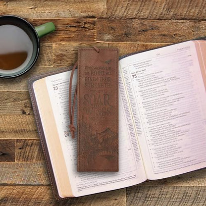 Christian Art Gifts Faux Leather Scripture Bookmark: Wings Like Eagles