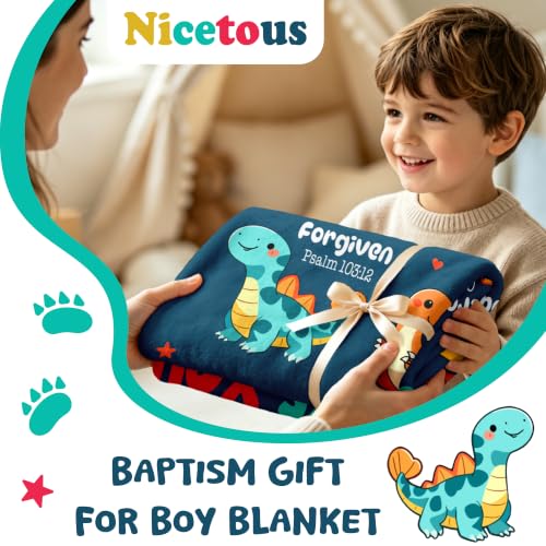 Nicetous Baptism Gifts for Boys, Dinosaur Gifts Soft Throw Blanket 40x50in - color: Baptism-dinosaur