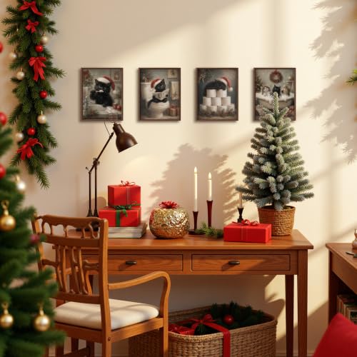 DOFQZ Funny Black Cat Christmas Bathroom Wall Art Prints 8x10 Set of 4 - color: 29Child, size: 8*10