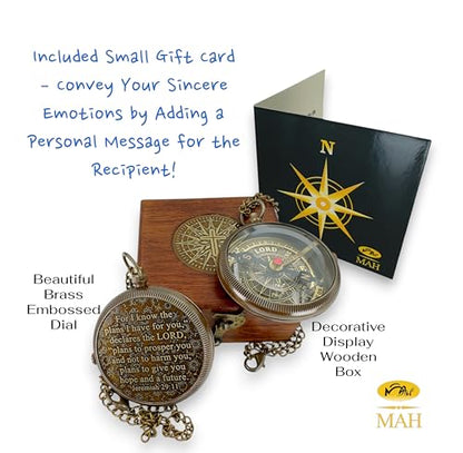 Handmade Religious Brass Compass Gift with Engraved & Embossed Faith Messages – Inspirational Christian Religious Gift Keepsake for Baptism, Confirmation, Christening, First Communion or Christmas - style: For I Know – Edition 2