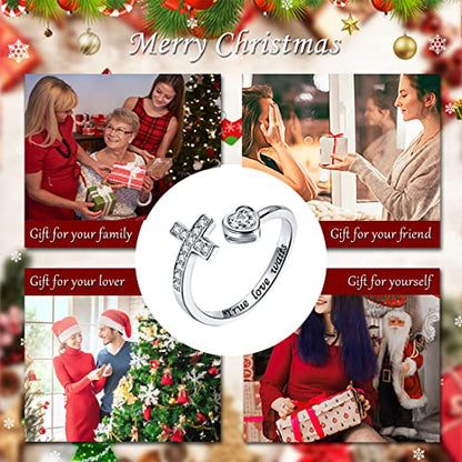 APOTIE 925 Sterling Silver Cross Ring - True Love Wait Purity Ring Cubic Zirconia Adjustable Ring Jewelry Gift for Women - style: True Love Wait