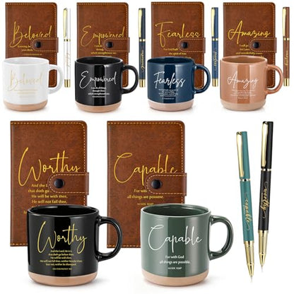 Potchen 18 Pcs Christian Church Gift 13oz Coffee Mug Journal Pen, Neutral - color: Neutral Brown, size: Bible