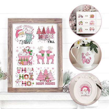 Rngmsi Christmas UV DTF Cup Wrap - 20 Sheets Pink Merry Christmas UV DTF Cup Wraps for 16 oz Snowmen Gnome Santa Claus Uvdtf Decals Personalized Waterproof Rub on Transfer Stickers for Glass Cups - style: Pink Merry Christmas