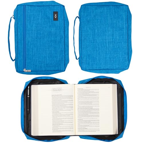 Christian Art Gifts Polyester Bible Cover for Men & Women: Jesus Fish Patch - color: Light Blue/Jesus Fish, size: Extra Large