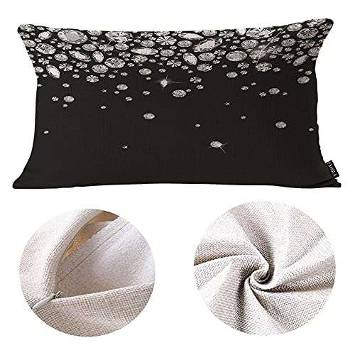EKOBLA Shiny Diamond Throw Pillow Cover White Crystal Sparkle Gemstone Cotton Linen Square Throw Waist Pillow Case Decorative Cushion Cover Pillowcase Sofa Lumbar 12x20 Inches - color: Multi-bs14