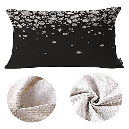 EKOBLA Shiny Diamond Throw Pillow Cover White Crystal Sparkle Gemstone Cotton Linen Square Throw Waist Pillow Case Decorative Cushion Cover Pillowcase Sofa Lumbar 12x20 Inches - color: Multi-bs14