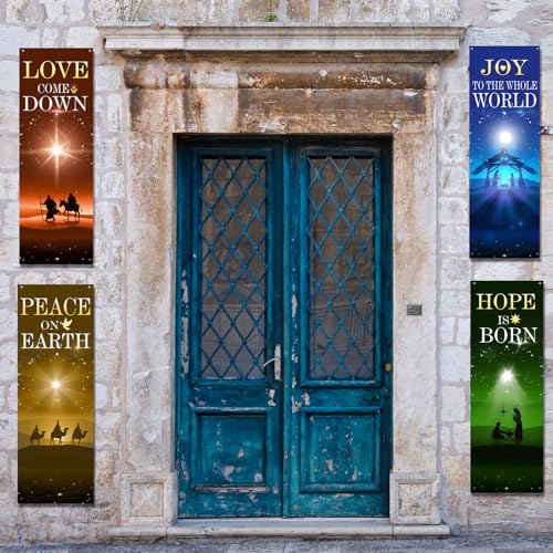 Hahafelt 4 Pcs Advent Church Banners for Sanctuary Wall, 2 x 6 ft - style: Advent
