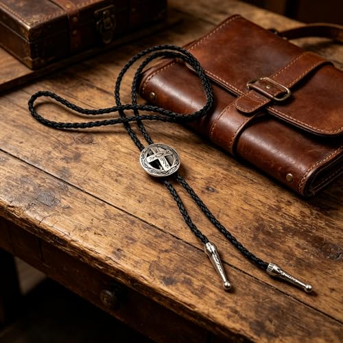 Fashionable Cross Bolo Tie Multi-Color Cross Shield Necktie - color: Retro Silver-style 1