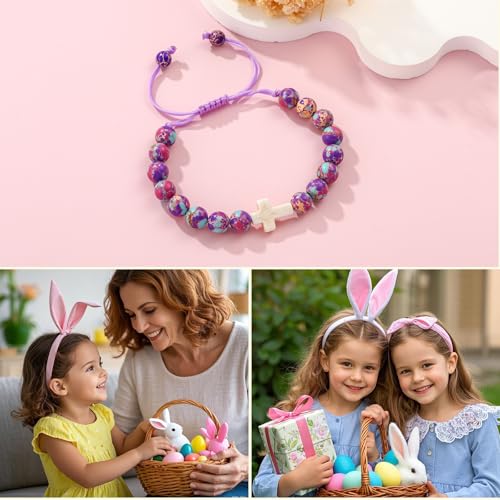 First Communion Confirmation Gifts for Girls, Cross Natural Beads Bracelet Christian Religious Jewelry Gifts for Kids Teen Girls - style: Style-2