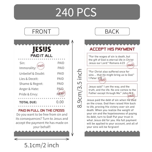 240pcs Gospel Tract Cards 3.5 x 2 Inches Jesus Paid It All - color: Jesus Paid It All