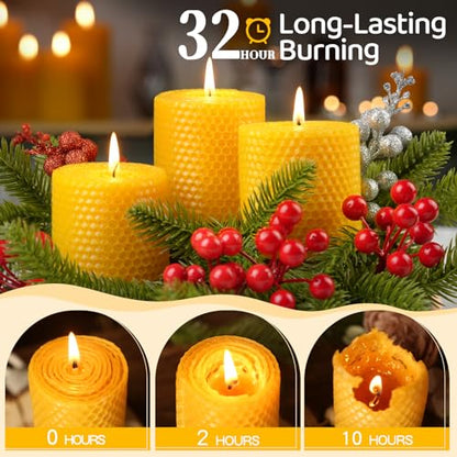 Beeswax Pillar Candles,Non-Toxic Honeycomb Bees Wax Candle for Home,Yellow - color: 2.8x4in, size: 3pcs