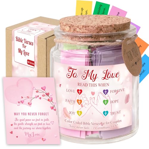 Faith Love Bible Verse Jar - Christian Mothers Day Gifts for Wife Girlfriend, Christian Gifts for Women Men, Scripture Cards for Bible Study Anniversary Valentine Birthday Couples Gift for Her Him - color: Faith Love Bible Jar