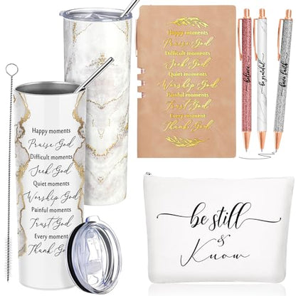 Domensi 6 Pcs Christian Gifts Set, 20 oz Tumbler Notepad Pens, White - color: White