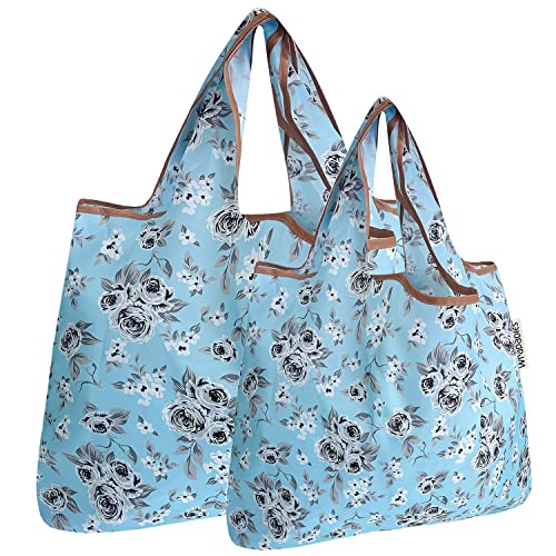 allydrew Large Foldable Tote Nylon Reusable Grocery Bags - color: Set of 2, Gray Floral, size: Large & Small (Set of 2)