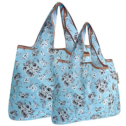 allydrew Large Foldable Tote Nylon Reusable Grocery Bags - color: Set of 2, Gray Floral, size: Large & Small (Set of 2)