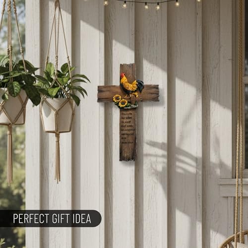 Pine Ridge Chicken Cross - Wall Hanging Cross, Hanging Home, Spiritual Decor For Wall, Wildlife Decorations For Home Cabin, Chicken Decor