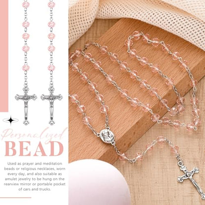 ROCEEI 12/24 Set Catholic Rosary Beads Necklace Bulk - color: Pink