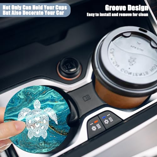 Cup Holders Car Coasters - Sea Turtle Marble Absorbent Ceramic Coaster, Drink Cup Holder Coasters, Auto Accessories for Women & Men, Pack of 2 - color: Sea Turtle