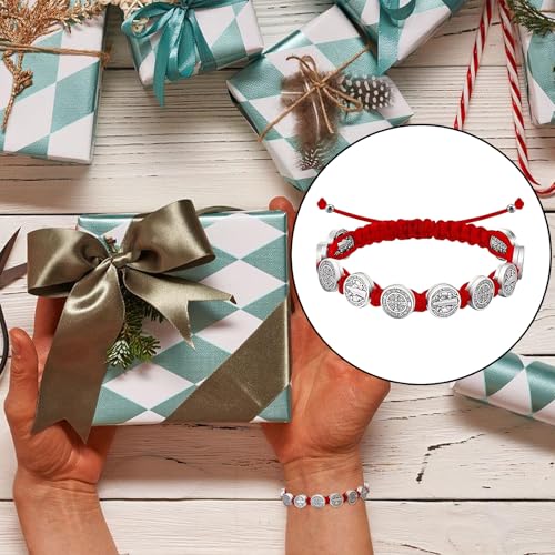 2Pcs Catholic Medalla de San Benito Rosary Bracelet Adjustable Red String St Benedict Bracelets for Easter Party Favor Prayer Blessing Protection
