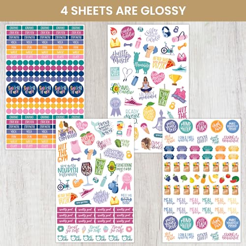 bloom daily planners Health Wellness and Fitness Planner Stickers - Variety Sticker Pack - Six Sticker Sheets Per Pack!