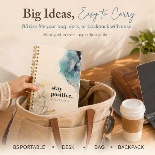 300-Page Hard Cover Notebook with Affirmations - B5 Spiral Bound - color: Stay Positive2 (Marble)