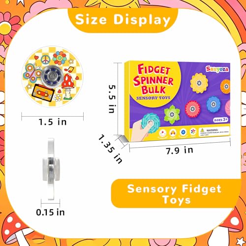52 Pack Groovy Party Favors Fidget Spinner for Kids Birthday, Funky Retro Themed Fidget Spinner Bulk for Classroom Rewards, Goodie Bag Stuffers, Vintage Hippie Party Supplies - color: Tl-sa-3-70s