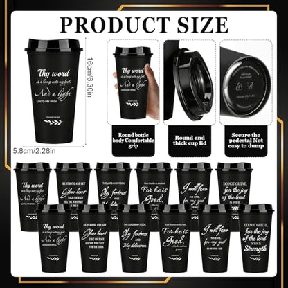 12 Sets/ 72 Pcs Christian Gifts Bulk for Men Inspirational Religious Gifts Scripture Cups with Lids Disposable Includes 16oz Plastic Coffee Cup Notebooks Pens Keychains Bracelets Bags - color: Christian Bible Verses