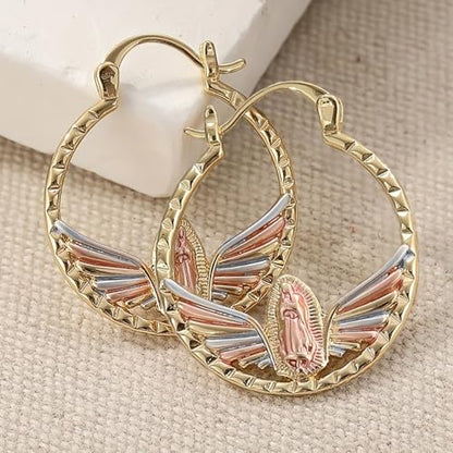 Tri-Color Our Lady of Guadalupe Hoop Earrings for Women Religious Jewelry - color: Three Tone